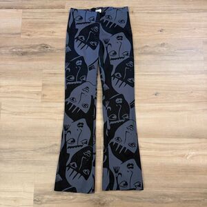 Vintage 3B Face Pants Black Gray Trousers Abstract Art Y2K Cyber 90s Rave Sz 5